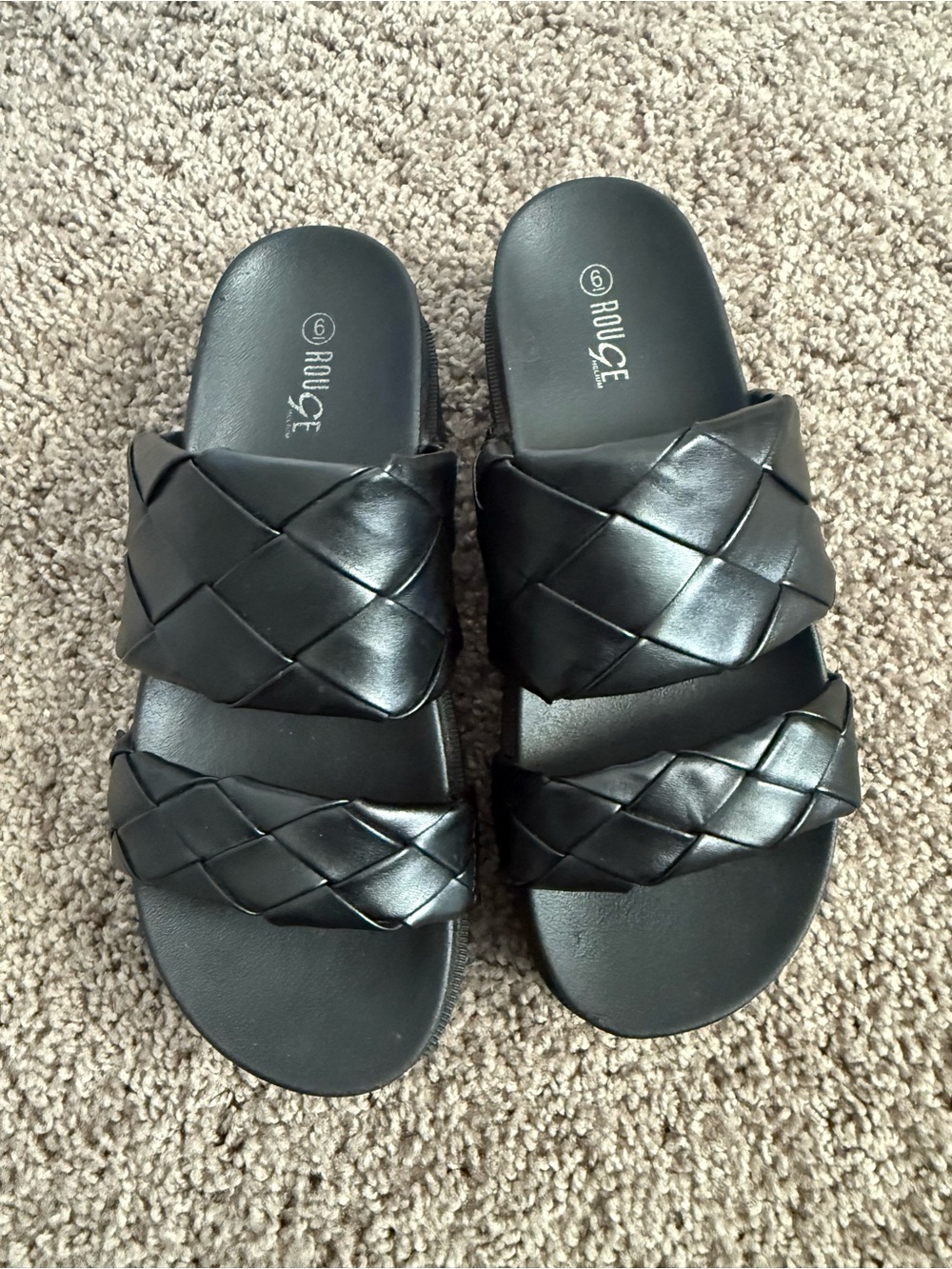 Rouge Helium Black Braided Double-Strap Slide Sandals
